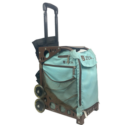 ZUCA Pro Artist Bag Blue Insert Brown Frame Flashing Wheels Travel Sports Crafts