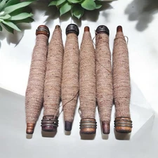 Antique Wooden Textile Mill Spools Spindles w/ Yarn 8" Farmhouse Decor Lot Of 6