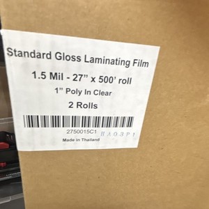 1.5 Mil Clear Gloss Standard Roll Laminating Film 27" x 500' - 1" Core (2 rolls)