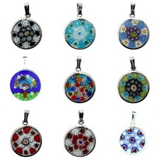 Murano Glas Anhänger Millefiori 18mm Blau Rot Grün Multi Venice Italienisches