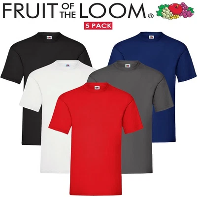 Fruit of the Loom Mens 5 Pack T-Shirts 100% Cotton Plain Solid Tee Shirt - Image 1 of 2