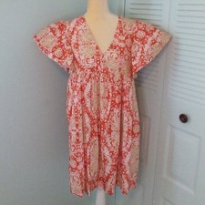 MAEVE by ANTHROPOLOGIE TROPICAL GEO PRINT FLUTTER SLEEVE BABYDOLL MINI DRESS S