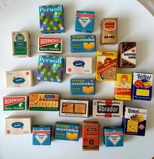 Alte Miniatur-Lebensmittelverpackungen für einen Kaufmannsladen 24 Stück