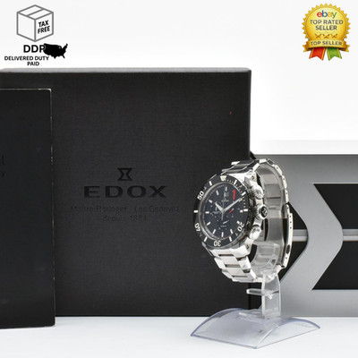 [N MINT w/Box] EDOX CLASS 1 Chrono 10020.3 Quartz Black Dial Silver Men's Watch