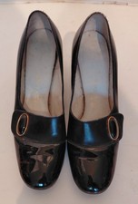 Vintage 60s 70s Black Leather Square Toe Spectrum by Selby Shoes 6