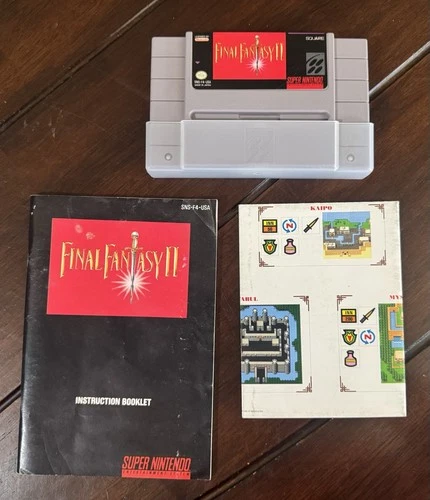 Final Fantasy II (Super Nintendo Entertainment System, 1991) Cart, Manual, Map