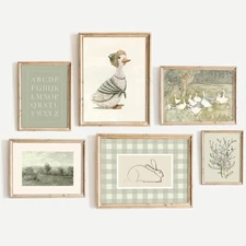 Vintage Nursery Wall Art Kids Canvas Poster Baby Room Wall Decor Sage Green Duck
