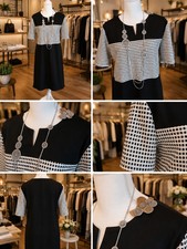B&W Colorblock Shift Dress Size 4XL 54 Grid Print Short Sleeve Midi