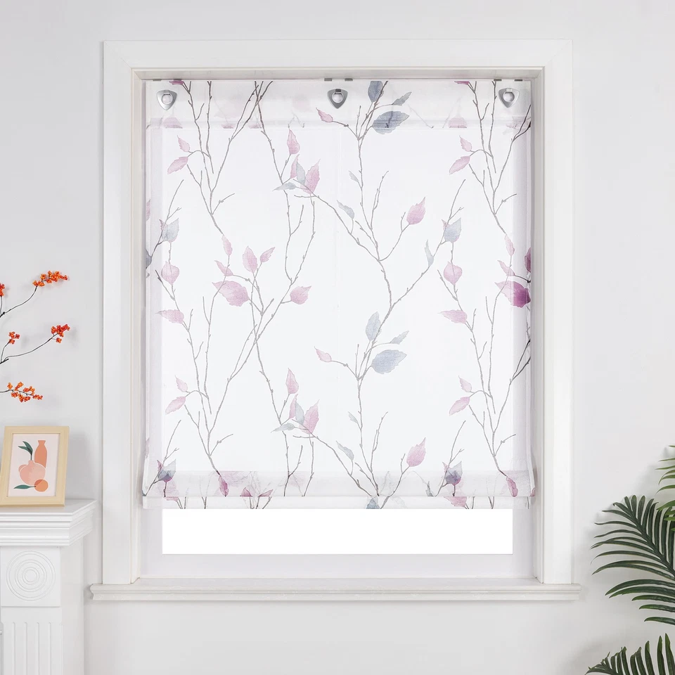 Transparent Raffrollo Blätter Raffgardine mit Ösen Küche Gardinen Vorhang Modern - Bild 3 von 4