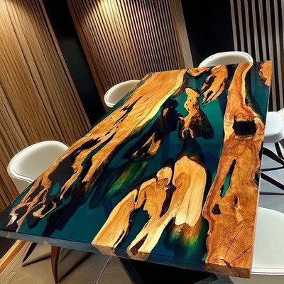Custom Walnut Epoxy River Dining Table | Handmade Clear Black Resin Table Top