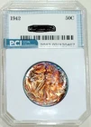 1942 Walking Liberty Half Dollar Gem BU ++++  Monster Rainbow Color  Toned
