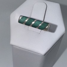 Vintage Sterling Silver Malachite Inlay Ring Size 7
