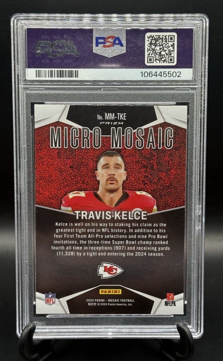 2024 Panini Mosaic Micro Travis Kelce #MMTKE SSP Case Hit PSA 10 view 2