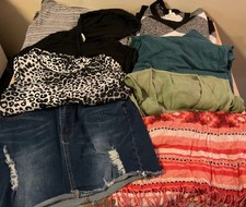 Mixed Label Women  s Long Sleeve Shirt Jean Skirt Vest Top Lot x8 Bundle Sm Med