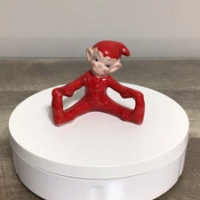 Gilner Red Pixie Elf Christmas Ceramic Figurine 1950s Mid Century Vintage