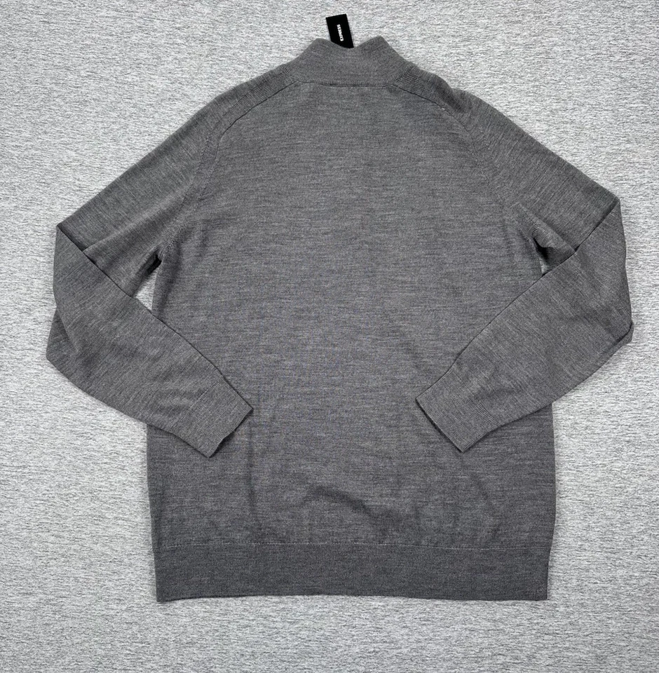 Express Sweater Mens Large Gray Merino Wool 1/4 Zip Pullover Long Sleeve NEW - Image 3 of 4