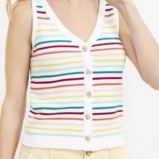 Ann Taylor LOFT Womens Knit Sleeveless Crop Rainbow Striped Sweater Size Large