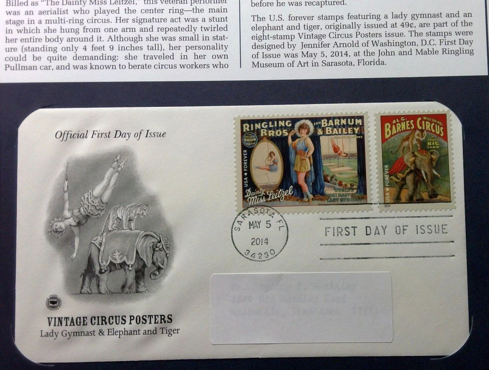 2014 Vintage Circus Posters Sc 4898-4905 FDCs PCS acrobats elephants trapeze - Image 4 of 4