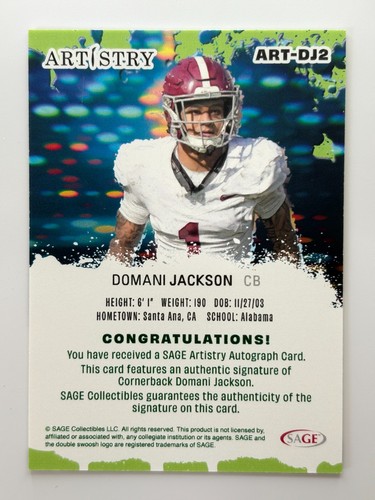 2025 Sage Artistry - Domani Jackson #ART-DJ2 (AU) - Picture 2 of 2