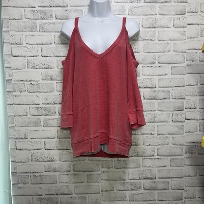 Women s Chaser Coral Cold Shoulder Burnout Top Medium