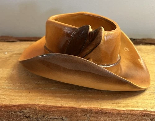 Vtg McCoy USA Pottery Cowboy Hat Planter Glazed Western Decor 8”,*RARE* Find!