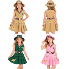 Girls Skirt Solid Color Vest Jungle Theme Costume Festival Parties Party Set