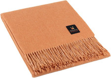 Alpaca Wool Throw Blanket - Arequipa Pride 64"x53" Soft Tangerine Color
