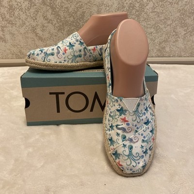 Toms Womens Espadrilles Shoes. Seahorsing Around Ocean Print. Rope Edge Size 7. 