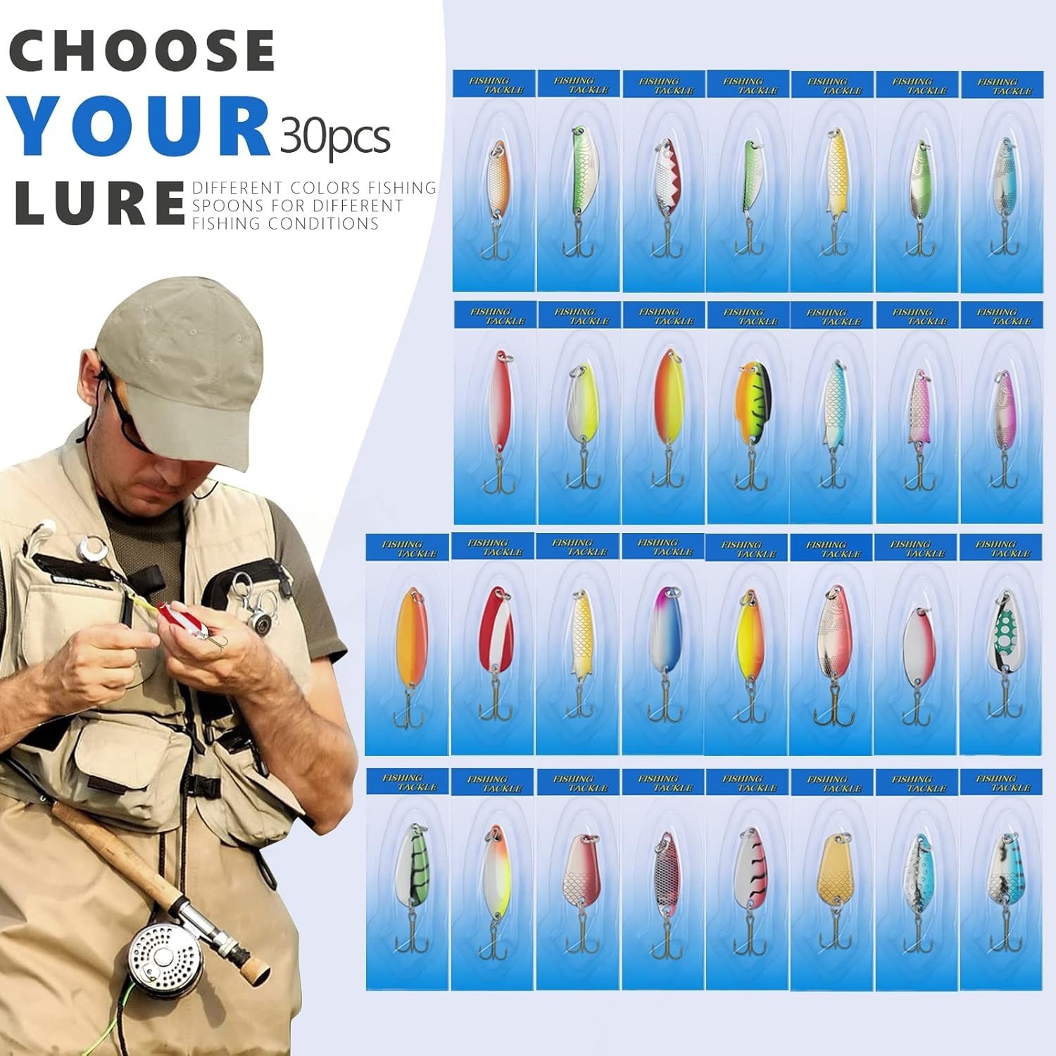 30Pcs Fishing Lures Baits Tackle, Fishing Spoon Lure Spinnerbait Bass Walleye... - Image 2