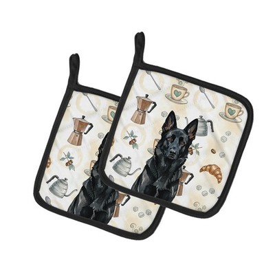 Caroline's Treasures Black German Shepherd Coffee Bar Pair of Potholders