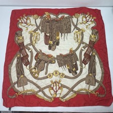Equestrian 100 Silk Scarf 34" Square Horse Saddles Old Money VTG Made in Italy