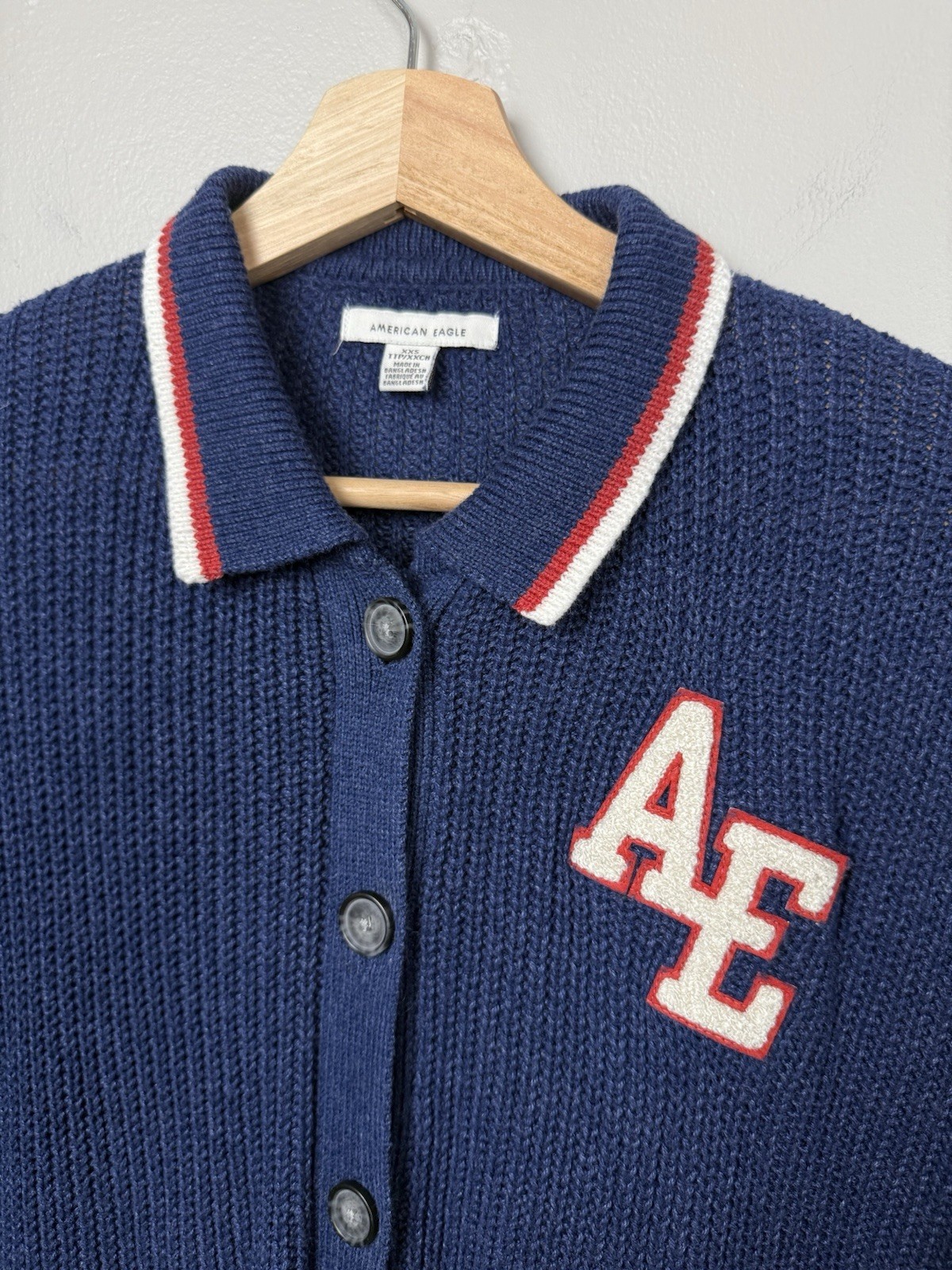 American Eagle Collar Varsity Patch Cardigan Swea… - image 7