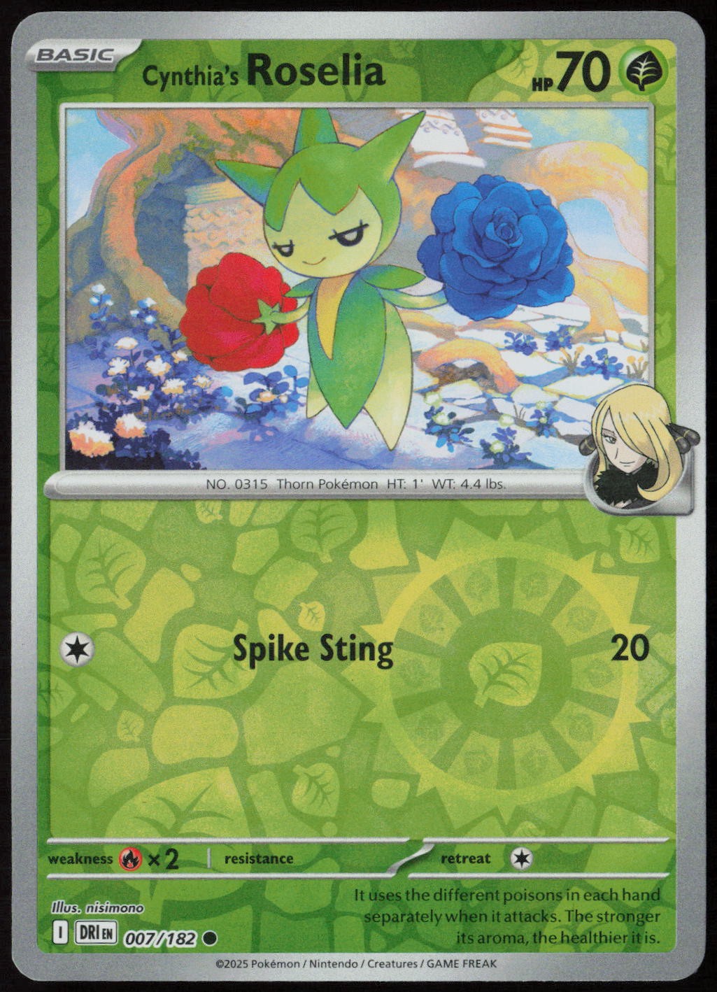 Cynthia's Roselia #7/182 (Reverse Holo) (NM) SV10: Destined Rivals DRI Pokemon