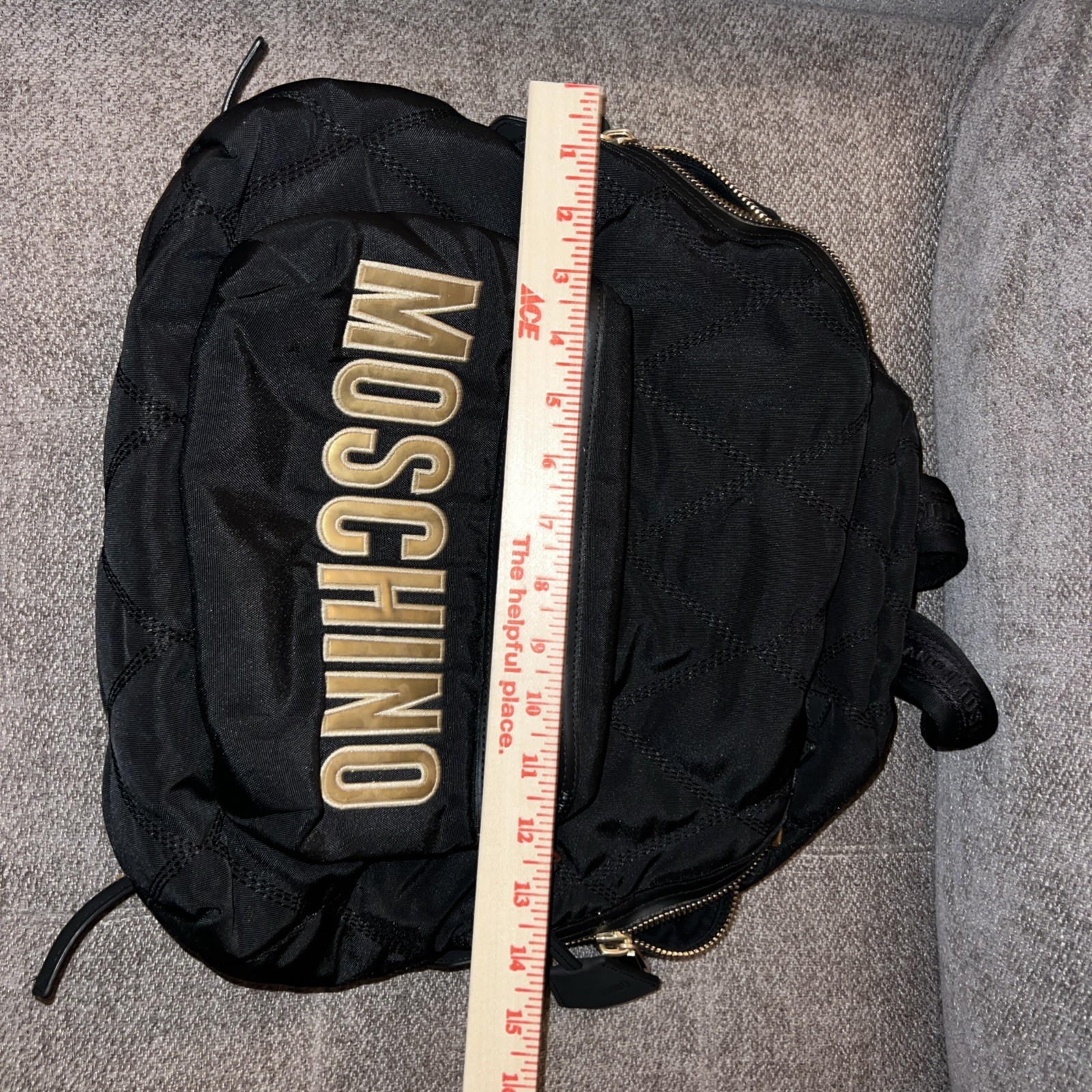 Moschino Black Quilted Logo Backpack Gold Hardware Adjustable Strap — image 11