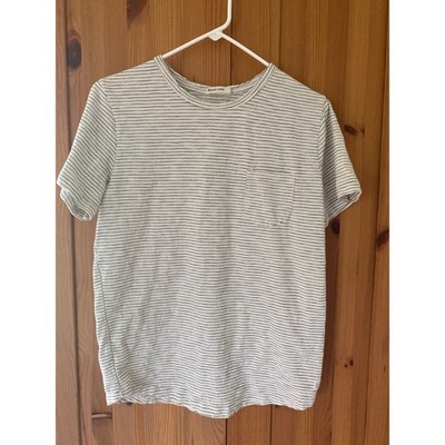 Marine Layer Womens Striped Pocket Tee Short Sleeve Crew Neck White Navy Blue L