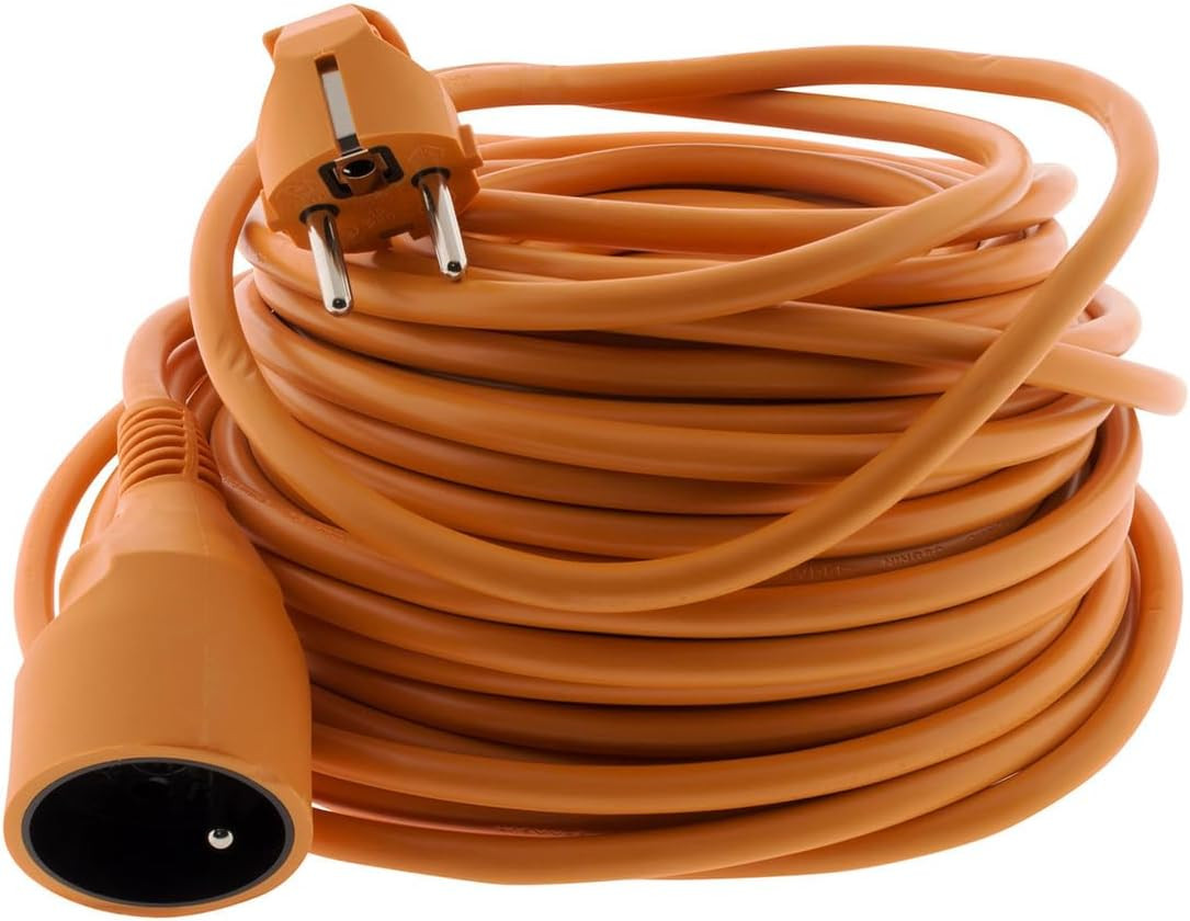 Rallonge de jardin 16A 25m orange avec câble HO5VV F 3G1.5 et prise de terre