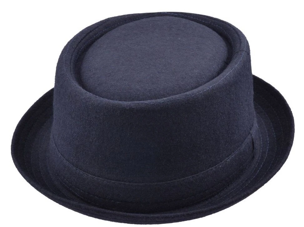 Felt Look Hat Trilby Navy Blue Pork Pie Fedora Gangster MOD SKA Black Mens Boys