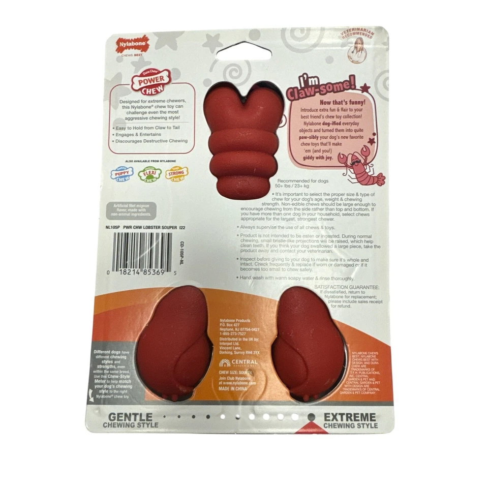 Juguete Power Chew Langosta Perro Filet Mignon 1 Unidad (XL - 50+ Lbs) Por Nylabone Foto 3 de 3
