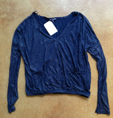 New One Clothing Junior Sparkle Surplice Blouse, Metalic Blue, Medium