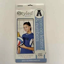 Styled Basics Iron On Letters Numbers 1.75 inch Black 3 Sheets 46 Pieces