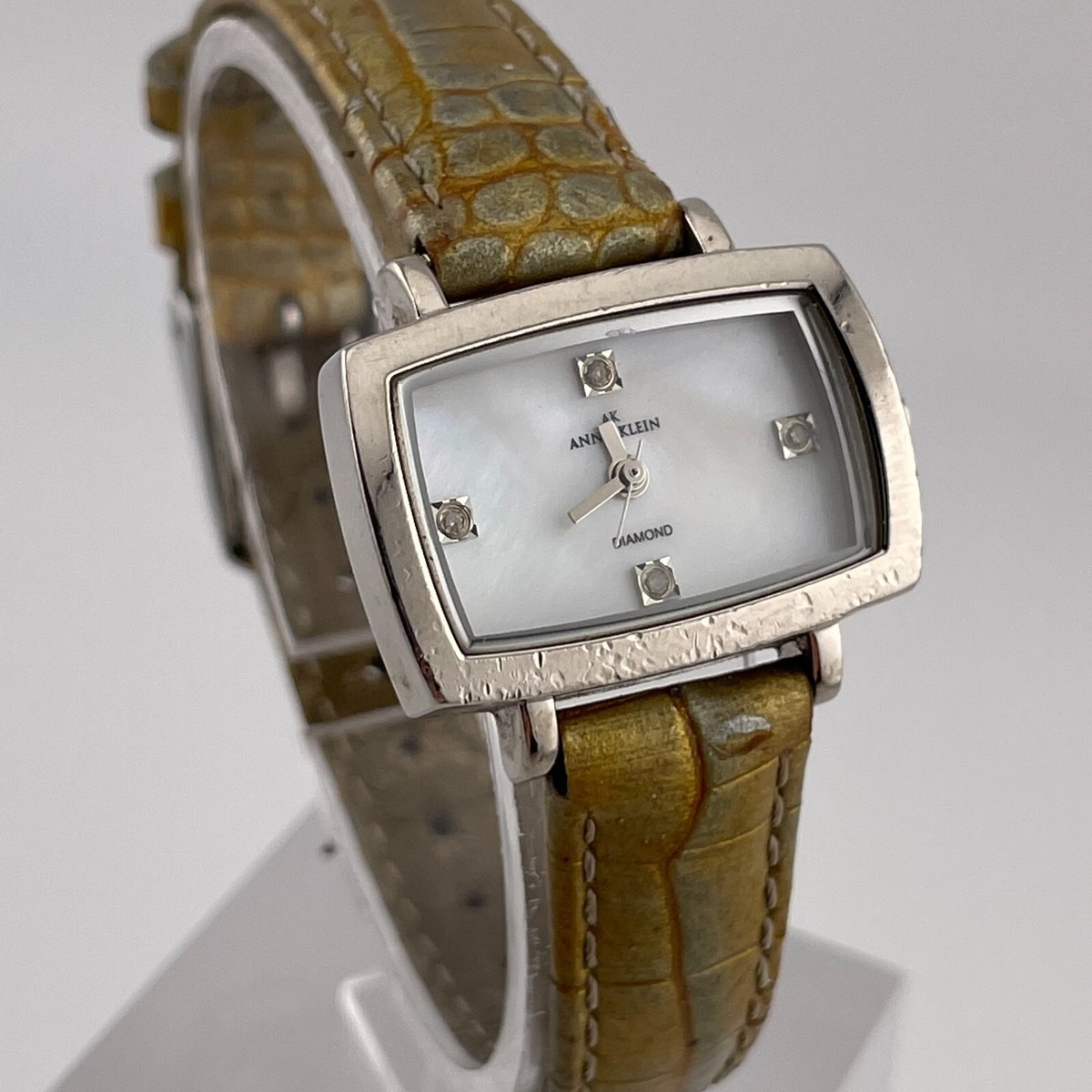 Anne Klein Diamond Watch Womens 10/7211 Pearl Look Dial Leather