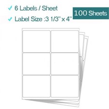 600 Premium Address Shipping Labels 3 1/3" x 4" For Laser Inkjet 6-up 100 Sheets