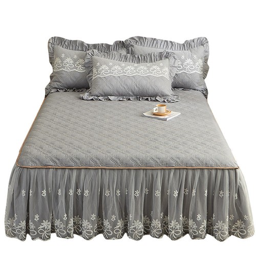 Korean Lace Cotton Bed Skirt Quilted Bedspread Queen King Size Bed Cover 3 PCS - Picture 56 of 88
