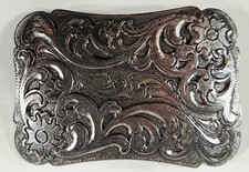 Vintage Floral Scroll Belt Buckle Silver