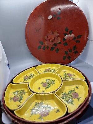 Nippon Made in China Servier Snack Aufschnitt Geschirr handbemalt Vintage