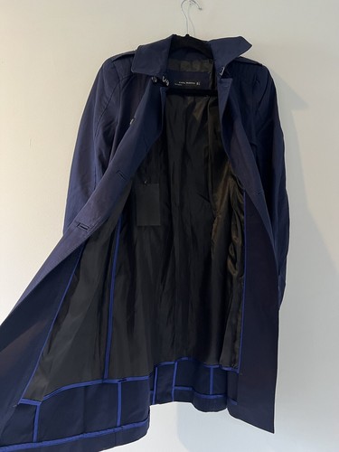 NWT Zara navy blue trench coat jacket cotton double breasted belted small - 第 7/10 張圖片