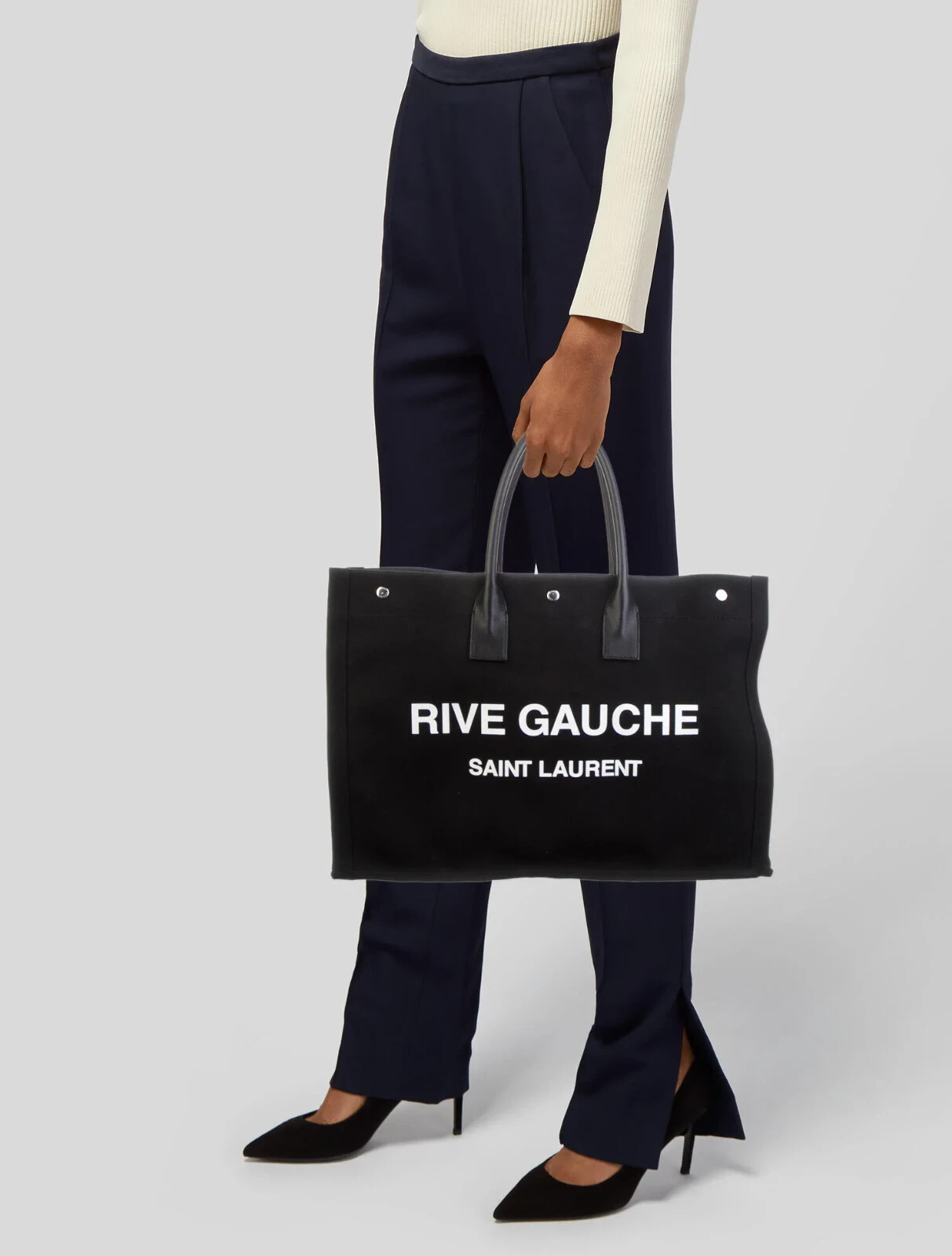 Autentica borsa tote Saint Laurent Rive Gauche Cabas YSL in nero! Prezzo consigliato $1.995