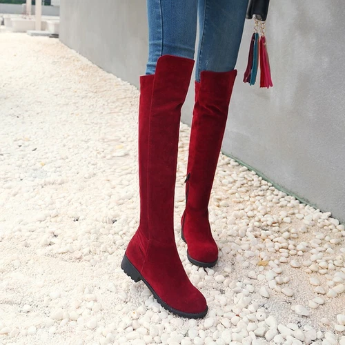 Stivali donna sopra il ginocchio tacco basso tacco basso cerniera laterale nuovi scarpe ecopelle scamosciata - Foto 18 di 40