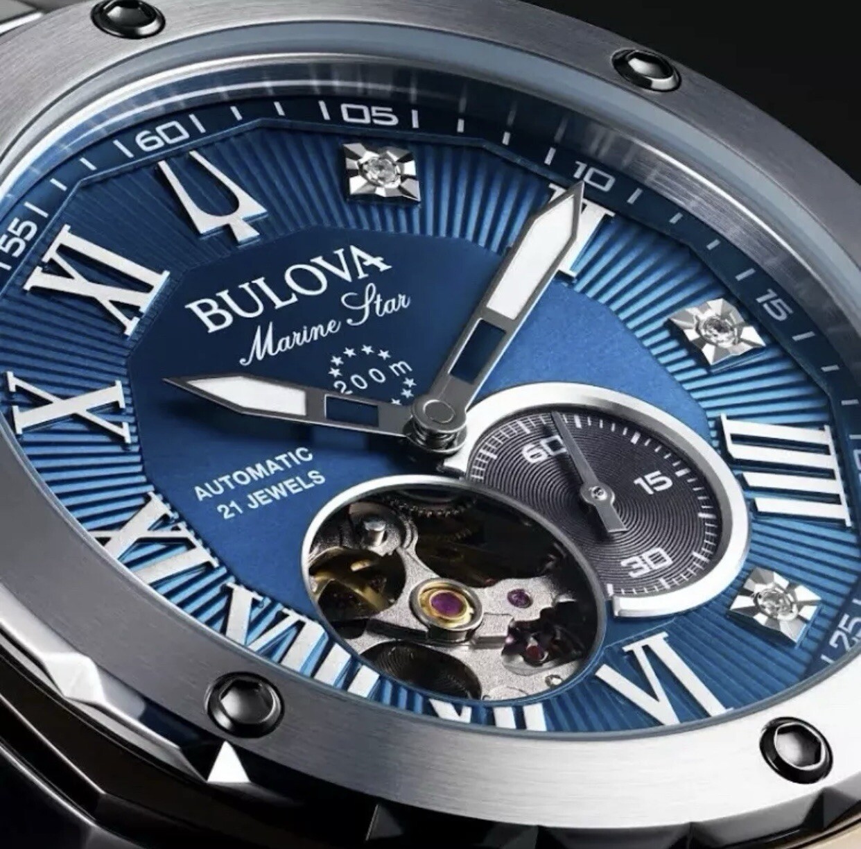 Bulova Automatic Marine Star Marc Anthony Blue Dial Diamond Mens  