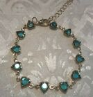 Hearts Tennis Bracelet Dainty Aqua Blue Crystal